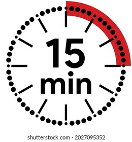 15 minutes timer. Stopwatch symbol in flat style.white circular background