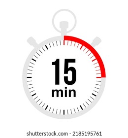 15 minutes timer. Stopwatch symbol in flat style. Stopwatch isolated on white background. vector illustration