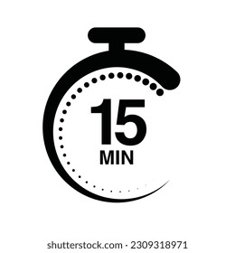 15 minutes timer stopwatch vector illustration isolated on white background.