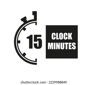 15 Minutes timers clock. Time measure digital. Chronometer vector icon black isolated on white background.