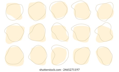 15 Modernas Formas de gota de color naranja brillante mancha irregular líquida con línea naranja Elementos abstractos gráfico diseño plano fluido conjunto de ilustración
