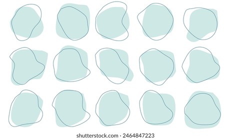 15 Modern light blue drop Shapes liquid irregular blob with blue line abstract elements graphic flat style design fluid illustration set
