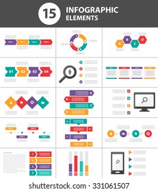 15 Multipurpose Infographic elements and icon presentation template flat design set for advertising marketing brochure flyer leaflet