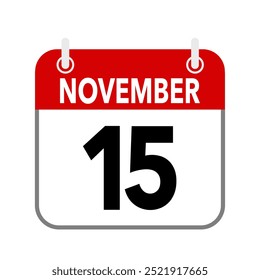 15 November, calendar date icon on white background.
