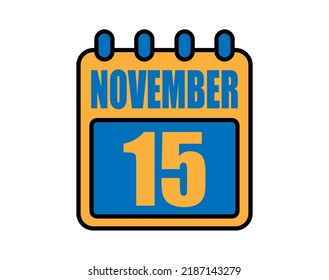 15 November calendar. November calendar icon in blue and orange. Vector Calendar Page Isolated on White Background.