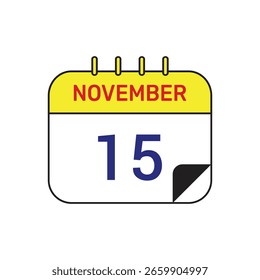 15 de noviembre Calendario Icono Diseño de Ilustración vectorial
