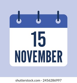 15 November Calendar, Isolated Vector Calendar.