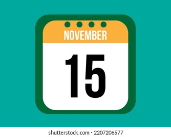 15 November orange calendar vector. November date with square on light background.