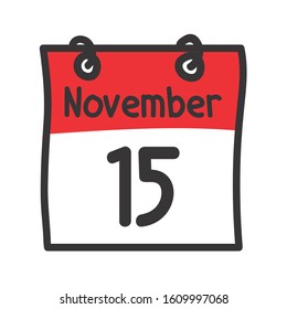 15 November. Vector flat daily calendar icon. Date and time, day, month. Holiday
