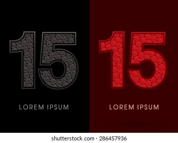 15 Number, Abstract Font, Text, Typography, concept luxury hot and dark, red and black, pattern, graphic vector.