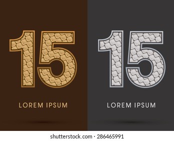 15 Number, Abstract Font, Text, Typography, concept  luxury gold and silver pattern, graphic vector