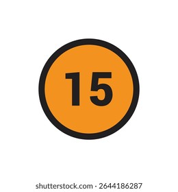 15 Number icon vector Orange Circle with Black design