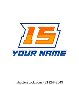15 Number logo with fast speed lines. Vector sport style typeface, sports club.