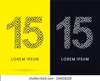 15 ,Number ,Luxury font, designed using black and white line square geometric shape, logo, symbol, icon, graphic, vector.