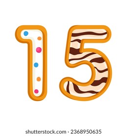 15 number sweet glazed doughnut vector illustration