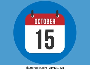 15 October blue calendar vector. Calendar october with circle in background clear.
