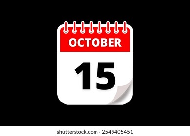 15 October calendar icon text page monthly web design on red, white and black background vector, icon, or illustration with the month of October 15