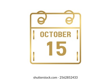 15 October calendar icon text page monthly web design on golden and white background vector, icon, or illustration with the month of October 15