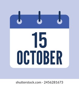 15 October Calendar, Isolated Vector Calendar.