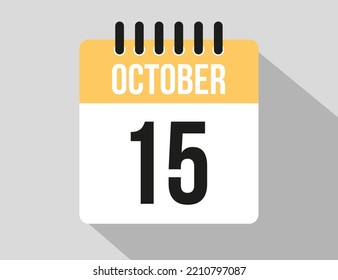 15 October calendar vector icon. Yellow october date for the days of the month and week