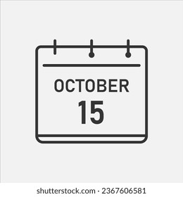 15 of october date. Every peaceful day of clean hands holiday. Line icon page of calendar. Vector
