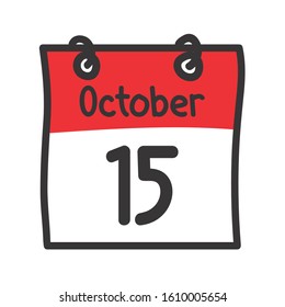 15 October. Vector flat daily calendar icon. Date and time, day, month. Holiday