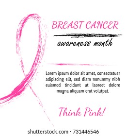 15 october Vector illustration for Breast cancer day. Watercolor awareness symbol - pink crayon ribbon. Hand drawn ribbon. EPS10. Design template for poster, banner, flayer, web, card.
