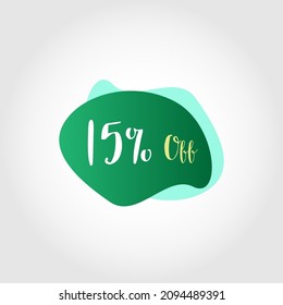 15% off ad with green gradient and grainy green shapes in the background.