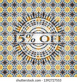 15% off arabic badge. Arabesque decoration.