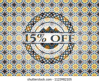 15% off arabic emblem. Arabesque decoration.