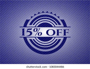  15% off badge with denim background