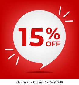 15% off. Banner with fifteen percent discount. White bubble on a red background vector.