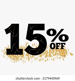 15% off. banner with fifteen percent discount on a golden and black colors