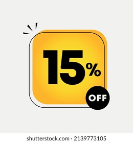 15% off for banners, discount label design template. Vector illustration for sales with special offers for retail.