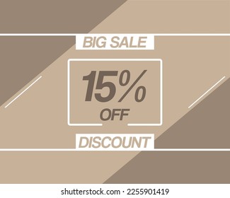 15% off big sale. Banner with fifteen discount percent, coupon concept for sales.