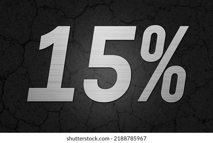15% off. Black banner with ten percent off for mega big sales.