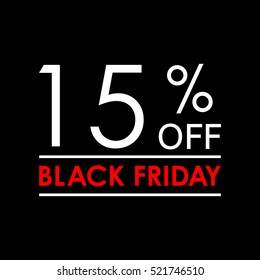 15% off. Black Friday sale and discount banner. Sales tag design template. Vector illustration.