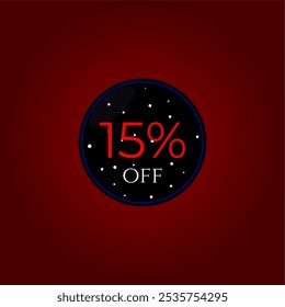 15% off. Black and red with stars. Shop promotions, Store sales. Tag vector design. Fifteen percent off.