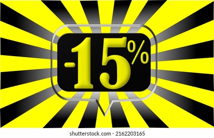 15% off. Black and yellow banner fifteen percent off black balloon for big mega sales.