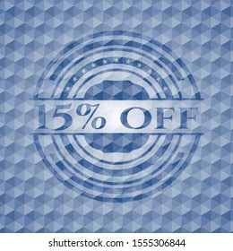 15% off blue badge with geometric pattern background. Vector Illustration. Detailed.
