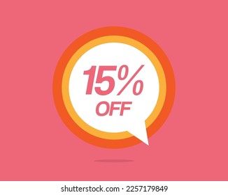 15% off colored balloon. Vector with fifteen percent discount for promotion and offers