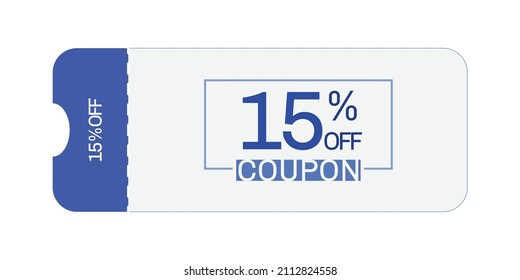 15% off coupon vector. Fifteen percent discount coupon. Blue and gray colors.  Perforated coupon. White background.