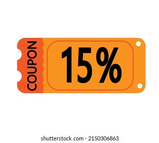 15% off coupon vector. Orange perforated coupon template on white background for stores