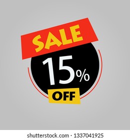 15 % off design vektor, 15 % promotion design, banner discount 15% off
