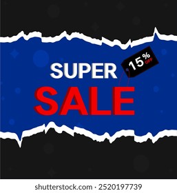 15 off. Discount on creative composition. 3D sale symbol with decorative objects. purchase label. Sale banner and poster. Vector illustration.