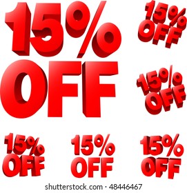15% off Discount sale sign. 3D vector illustration. AI8 compatible.