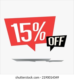15% off discount sticker sale blue tag isolated vector illustration. discount offer price label, vector price discount symbol floating