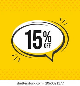 15% off. Discount vector emblem for sales, labels, promotions, offers, stickers, banners, tags and web stickers. New offer. Discount emblem in black and white colors on yello