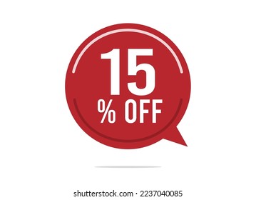 15% off discount vector. Offer balloon and price reduction for promotion and sale of stock. Red design on white background