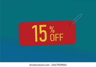 15% off. Fifteen percent discount banner. Red label on a blue background vector.